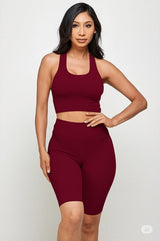PADDED BRA CROP TANK TOP WITH BIKER SHORT SET