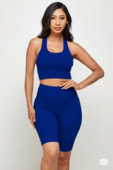 PADDED BRA CROP TANK TOP WITH BIKER SHORT SET