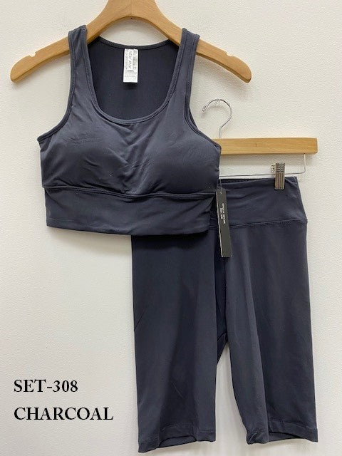 PADDED BRA CROP TANK TOP WITH BIKER SHORT SET