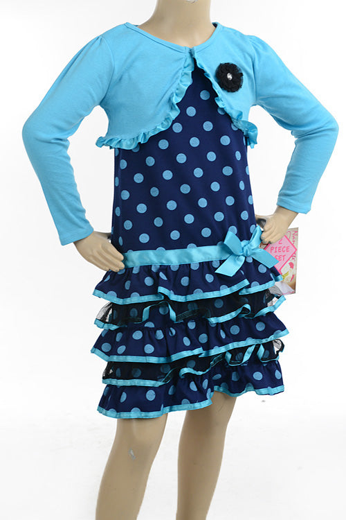 Printed Ponte Knit w/ 1x1 rib shrug, ribbon ruffle