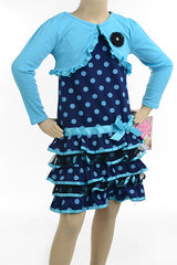 Printed Ponte Knit w/ 1x1 rib shrug, ribbon ruffle