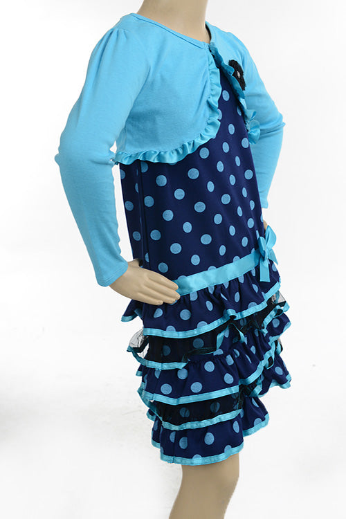 Printed Ponte Knit w/ 1x1 rib shrug, ribbon ruffle