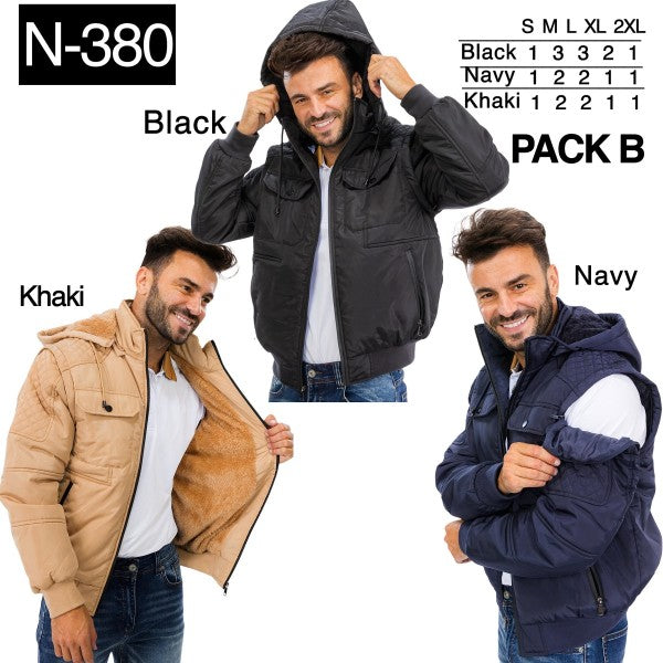 MEN JACKET WITH HOODIE AND DETACHABLE SLEEVE