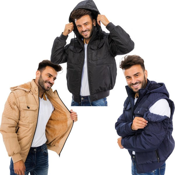MEN JACKET WITH HOODIE AND DETACHABLE SLEEVE