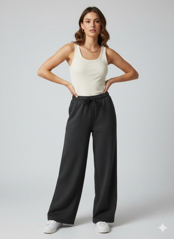 ADULT MELANGE WIDE LEG EASY PANTS WITH FUR-LINED