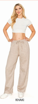 ADULT MELANGE WIDE LEG EASY PANTS WITH FUR-LINED