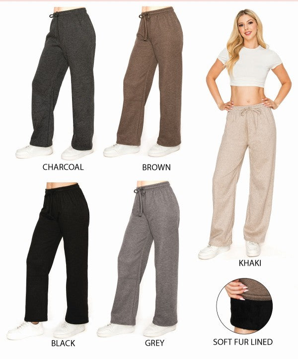 ADULT MELANGE WIDE LEG EASY PANTS WITH FUR-LINED