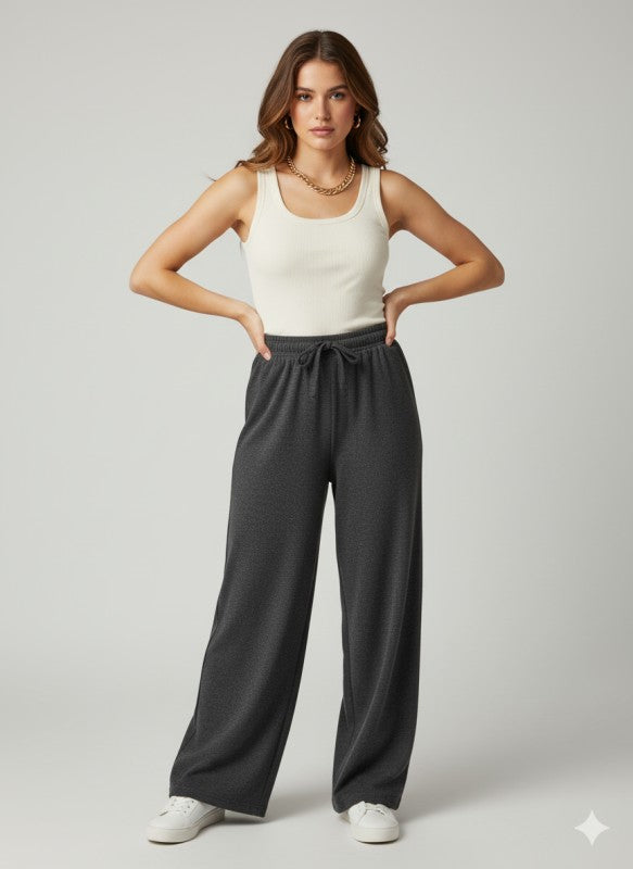 ADULT MELANGE WIDE LEG EASY PANTS WITH FUR-LINED