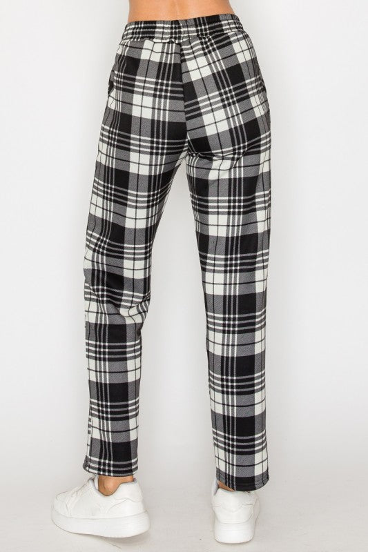 FUR-LINED PLAID EASY PANTS