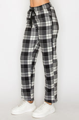 FUR-LINED PLAID EASY PANTS