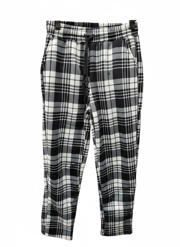 FUR-LINED PLAID EASY PANTS