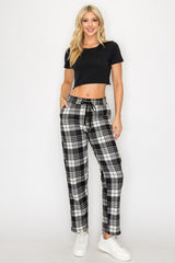 FUR-LINED PLAID EASY PANTS