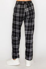 FUR-LINED PLAID EASY PANTS