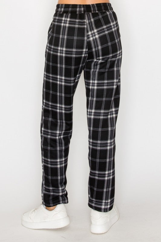 FUR-LINED PLAID EASY PANTS