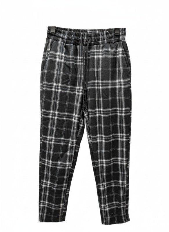 FUR-LINED PLAID EASY PANTS