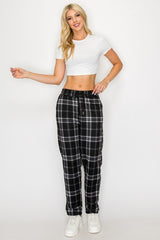 FUR-LINED PLAID EASY PANTS