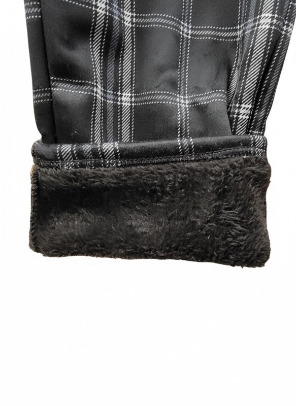 FUR-LINED PLAID EASY PANTS