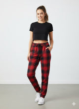 FUR-LINED PLAID EASY PANTS