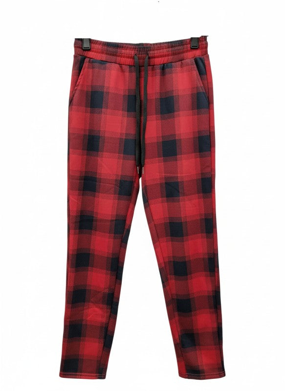 FUR-LINED PLAID EASY PANTS