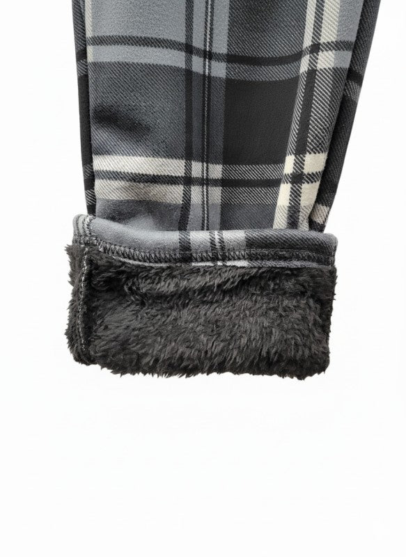 s FUR-LINED PLAID EASY PANTS