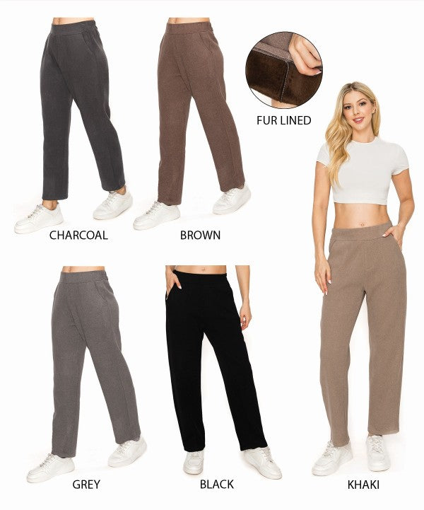 FUR-LINED WOOL TOUCH LOOSE FIT ANKLE PANTS