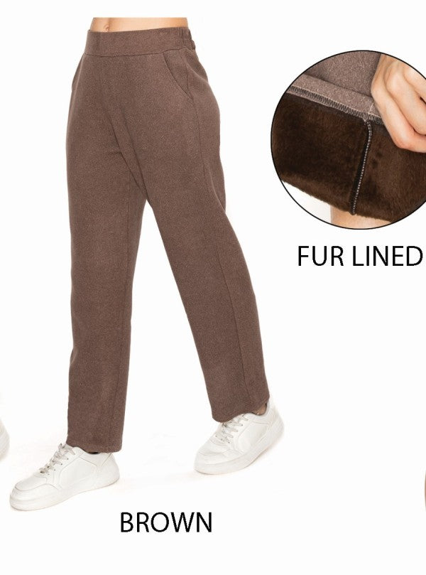 FUR-LINED WOOL TOUCH LOOSE FIT ANKLE PANTS