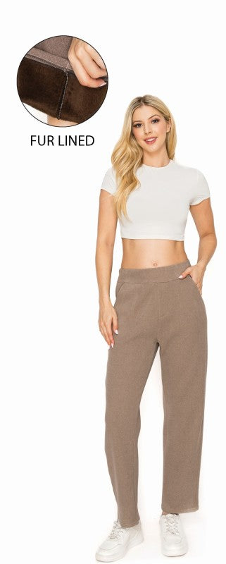 FUR-LINED WOOL TOUCH LOOSE FIT ANKLE PANTS