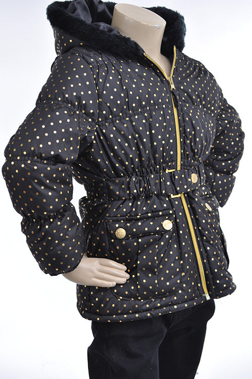 SILVER DOT PRINT PUFFER JACKET