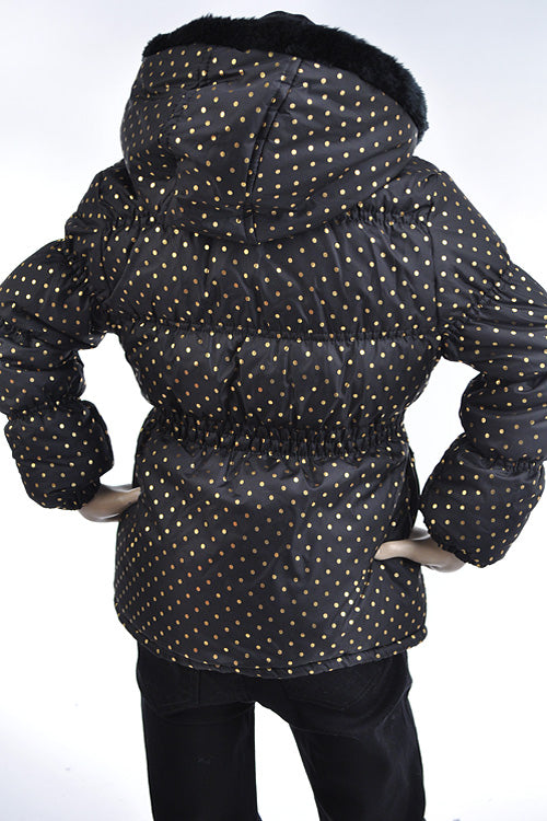 SILVER DOT PRINT PUFFER JACKET