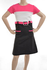 Piece Pocket Dress in pink, white, black .