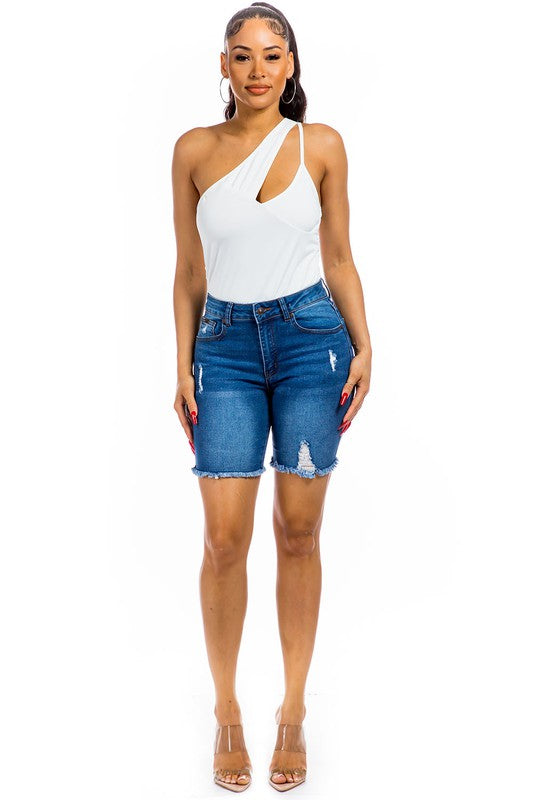 DENIM RIPPED BERMUDA SHORT