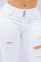 WHITE RIPPED DENIM JEANS