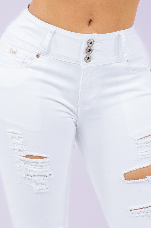WHITE RIPPED DENIM JEANS