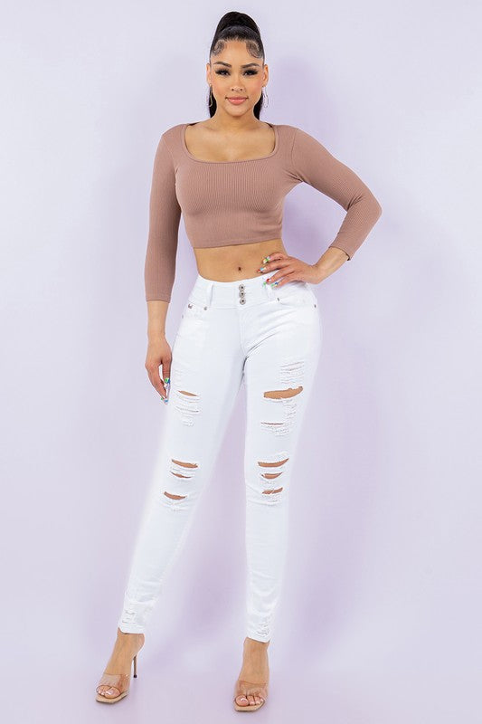 WHITE RIPPED DENIM JEANS