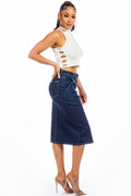 Thumbnail of Dark Wash Button Front Midi Denim Skirt