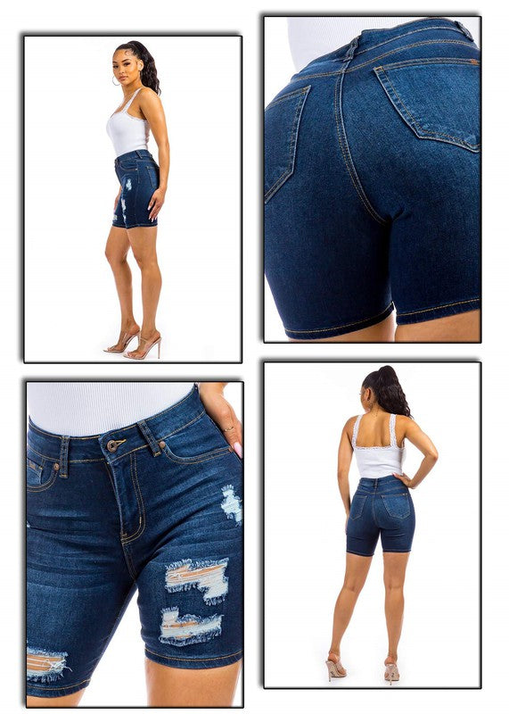 DARK DENIM RIPPED DENIM BERMUDA SHORT