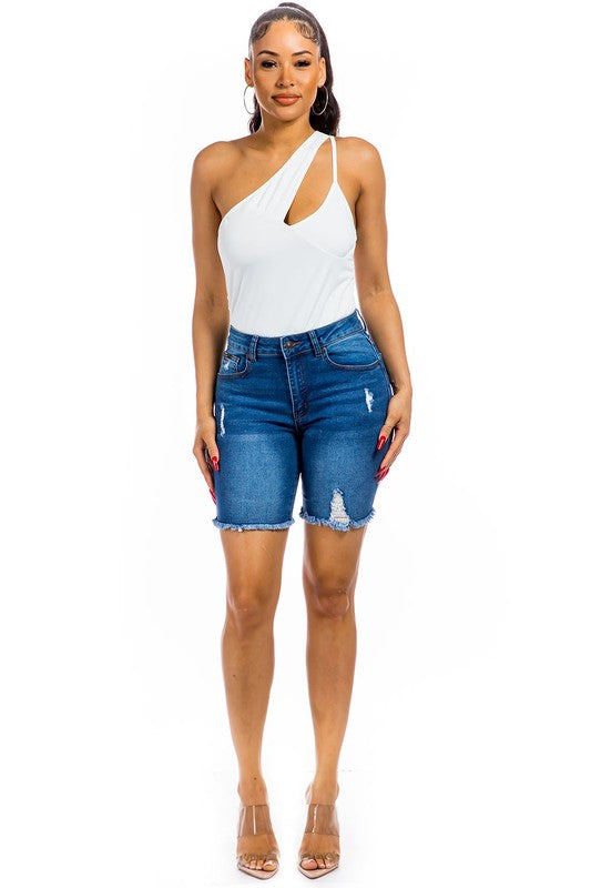 DENIM RIPPED BERMUDA SHORT