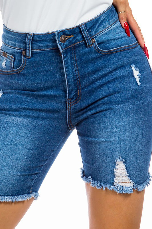 DENIM RIPPED BERMUDA SHORT