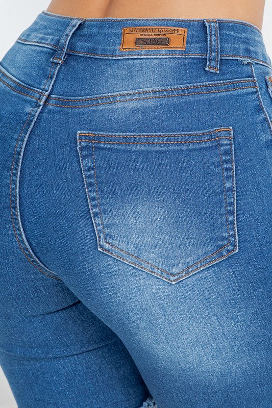 DENIM RIPPED BERMUDA SHORT