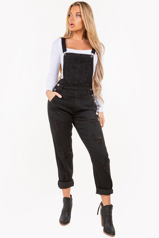 Black Ripped Denim Overall