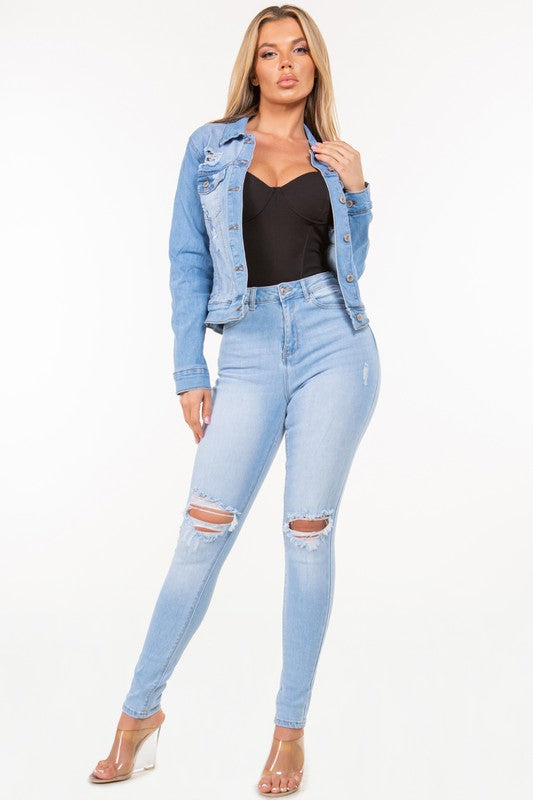 RIPPED LIGHT BLUE DENIM JACKET