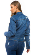 Thumbnail of SOLID RIPPED MEDIUM BLUE DENIM JACKET