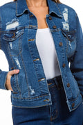 Thumbnail of SOLID RIPPED MEDIUM BLUE DENIM JACKET