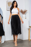 Thumbnail of SOLID PLEATED LONG SKIRT W/MESH OUTLAYER