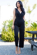 Thumbnail of SOLID SURPLICE BELTED OFFICE-LOOK JUMPSUIT