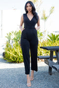 Thumbnail of SOLID SURPLICE BELTED OFFICE-LOOK JUMPSUIT