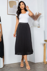 SOLID WIDE PLEATED SKIRT WITH LINING
