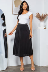 SOLID WIDE PLEATED SKIRT WITH LINING