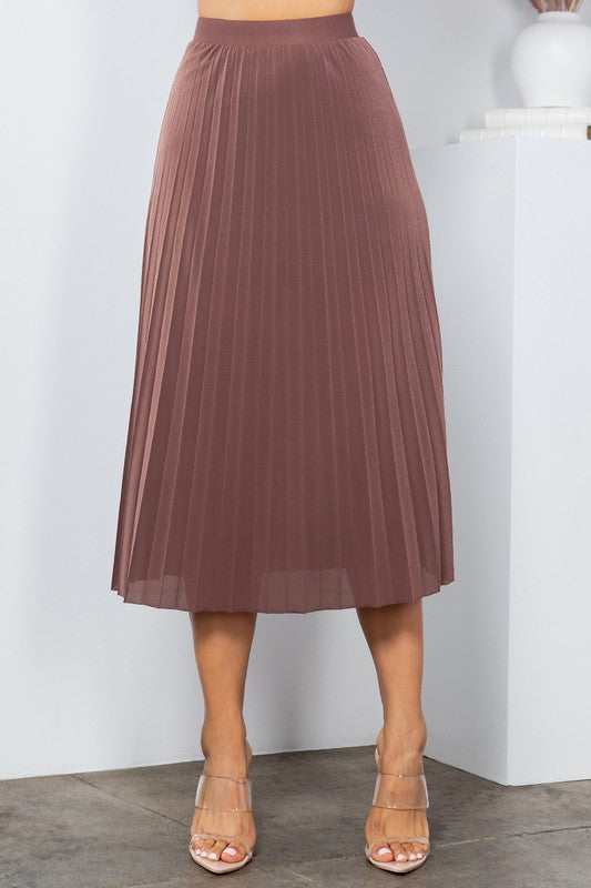 SOLID WIDE PLEATED SKIRT WITH LINING