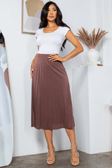 SOLID WIDE PLEATED SKIRT WITH LINING
